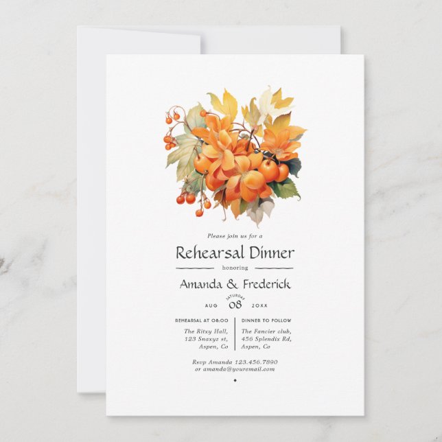 Persimmon Floral Wedding Rehearsal Dinner Invitation (Front)