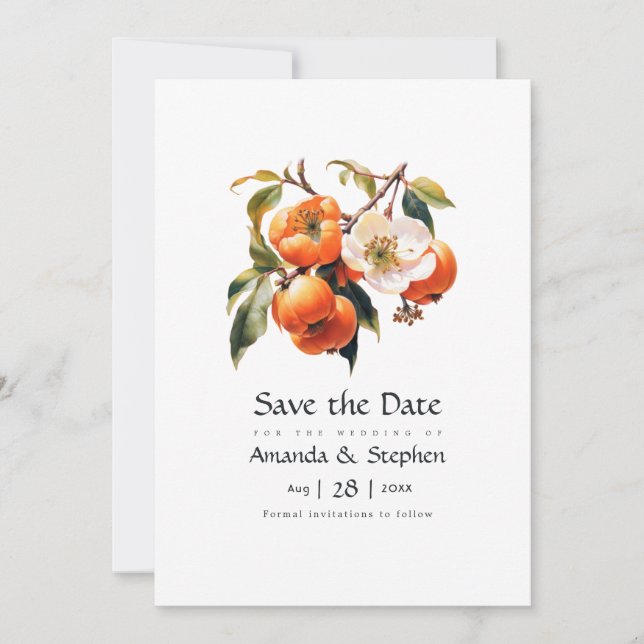Persimmon Floral Wedding Save The Date (Front)