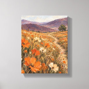 Persimmon Meadow under Plum Hills Wildflower Canva Canvas Print