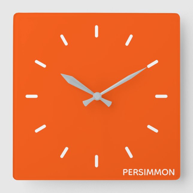 Persimmon red colour name square wall clock (Front)
