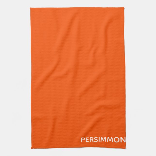Persimmon red colour name tea towel (Vertical)