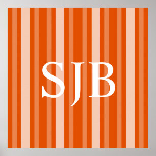 Persimmon Victorian Lady Stripe with Monogram Poster