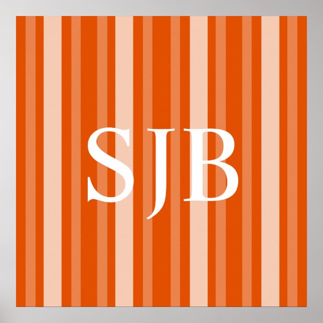 Persimmon Victorian Lady Stripe with Monogram Poster (Front)