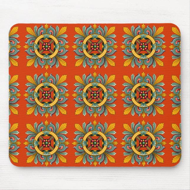 Persimmon Victorian Tile Design Mouse Mat (Front)