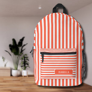 Persimmon White Vintage Striped Name Printed Backpack