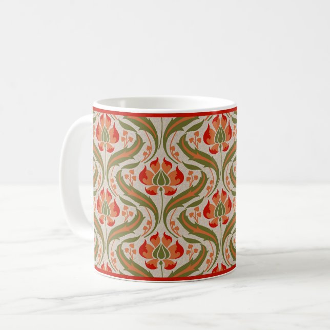 Persimmon Wildflowers Damask Coffee Mug (Front Left)