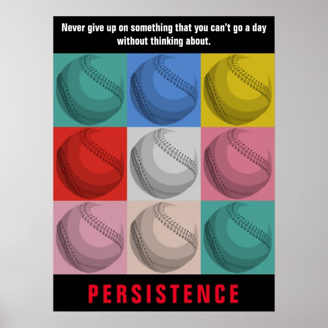 Persistence Baseball Inspirational Motivational Poster (Front)
