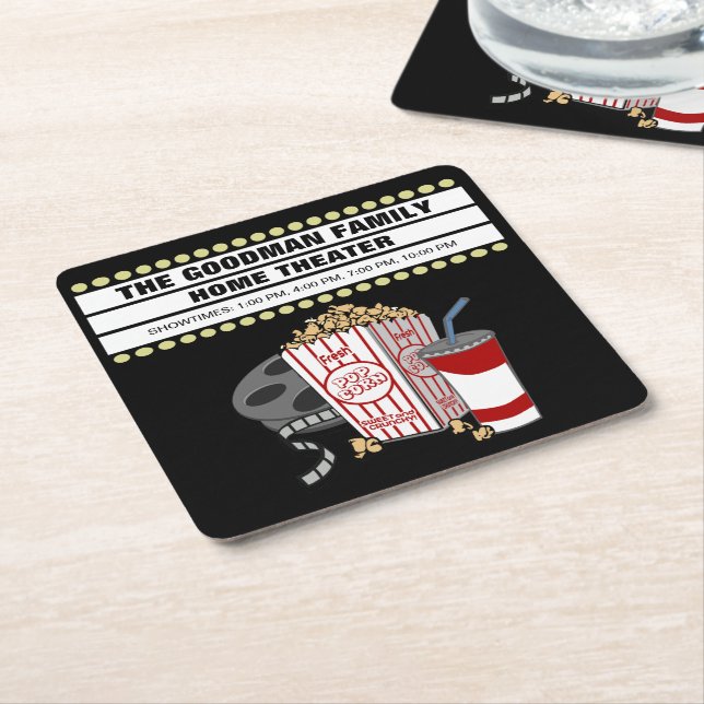 Persoalized Family Home MovieTheater Customised Square Paper Coaster (Angled)