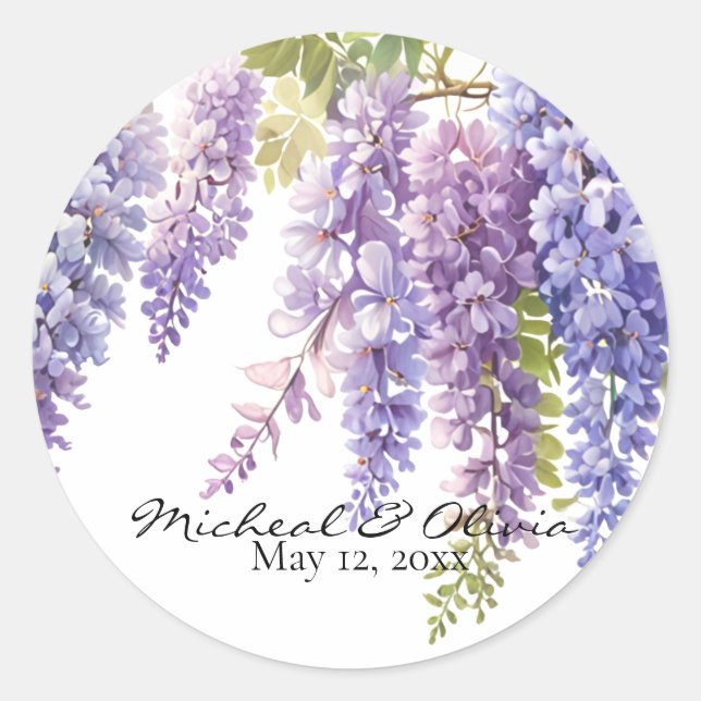 Persoanlize purple watercolor wisteria  floral  classic round sticker (Front)