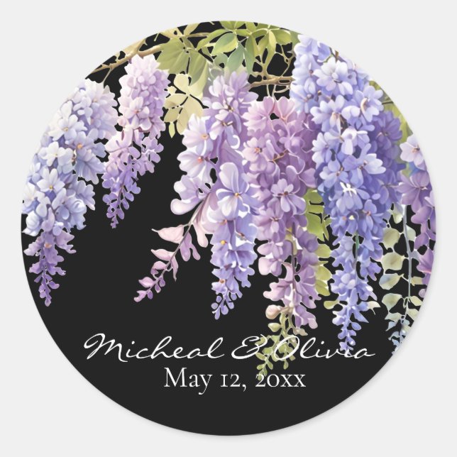 Persoanlize purple watercolor wisteria  floral  classic round sticker (Front)
