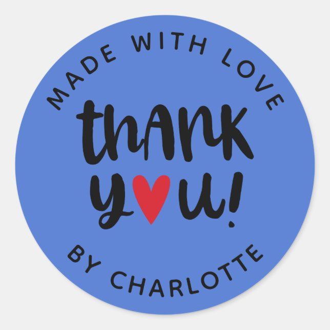 Persoanlized Made With Love Thank You  Classic Round Sticker (Front)