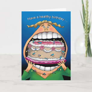 Person eating a Birthday Cake whole. Card