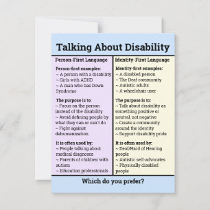 Person First Identity First Comparison Card