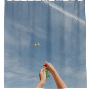 Person flying kite in the morning shower curtain