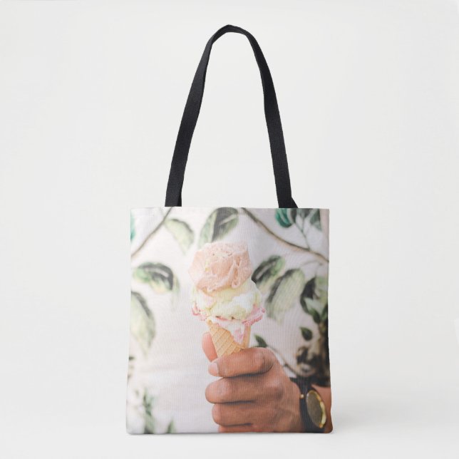 Person holding ice cream cone with three flavours  tote bag (Front)