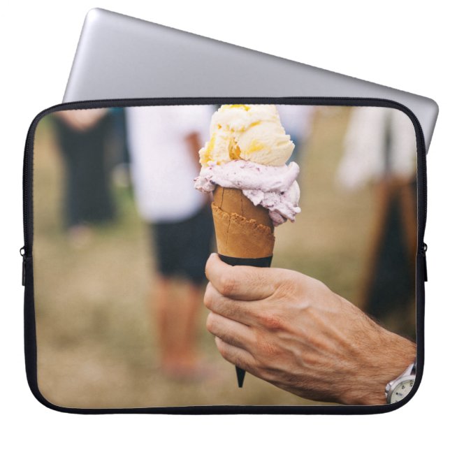 Person holding ice cream on cone laptop sleeve (Front)