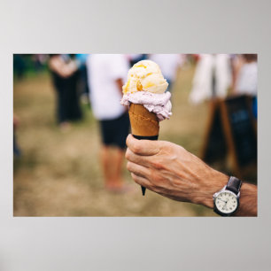 Person holding ice cream on cone poster