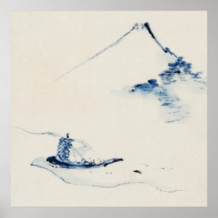 Person in Boat with Mount Fuji by Hokusai Poster