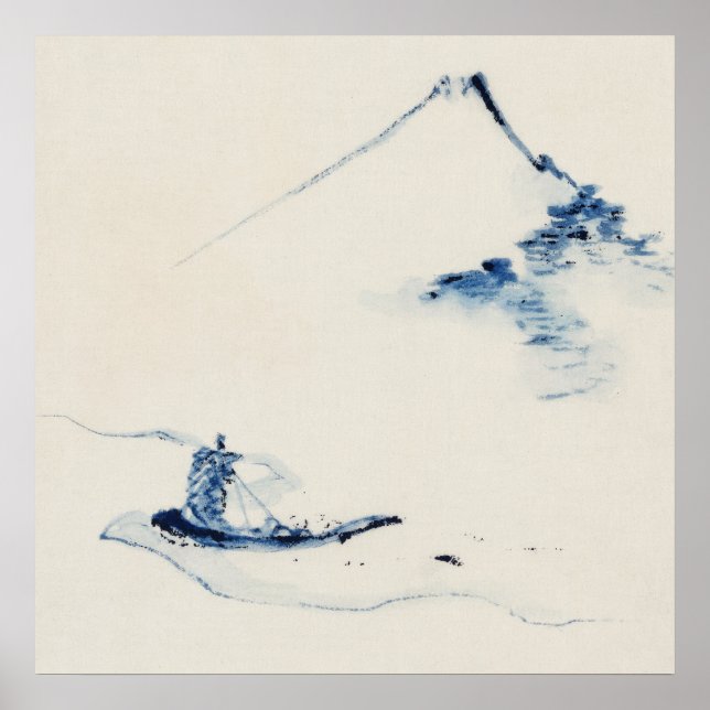 Person in Boat with Mount Fuji by Hokusai Poster (Front)