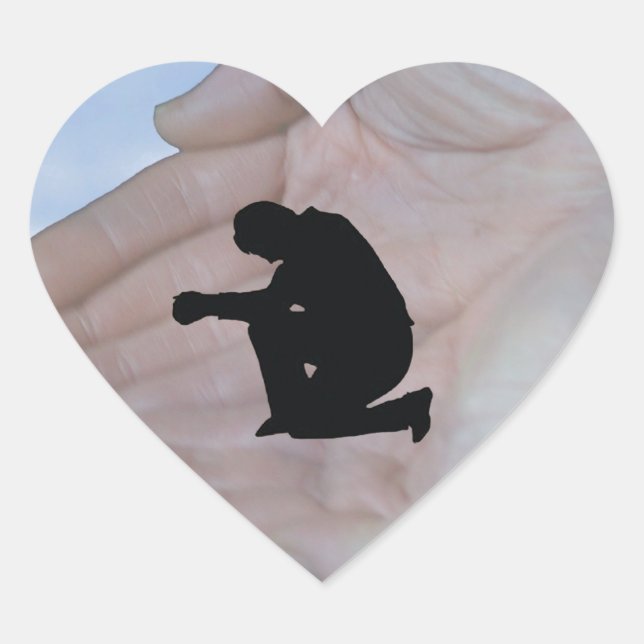 Person in Prayer, in God's Hands Heart Sticker (Front)