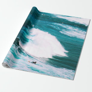 Person on surfboard with ocean waves wrapping paper
