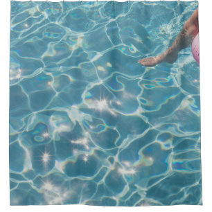 Person on swimming pool shower curtain