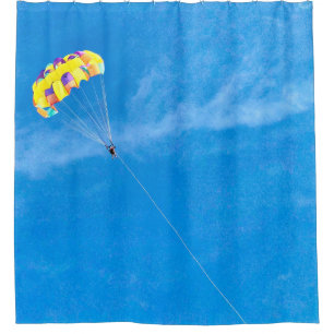 Person paragliding outdoors shower curtain