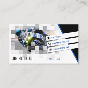 Person Riding Deep Blue Sports Bike   Motorcyclist Business Card
