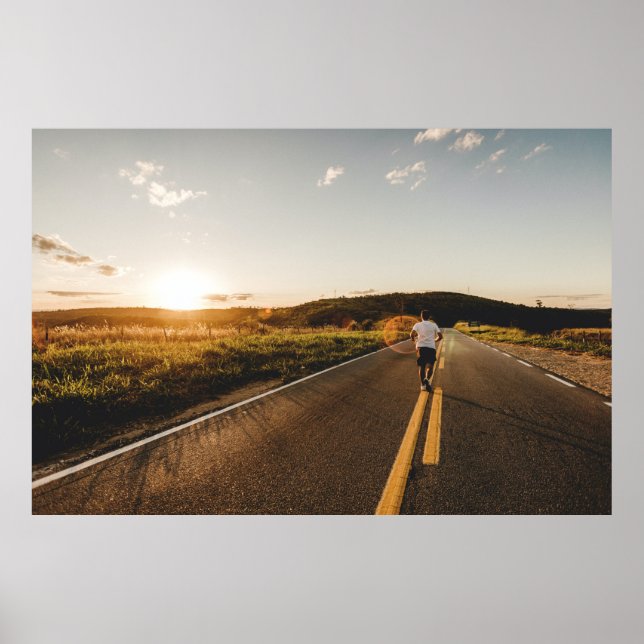 Person running in road in the morning poster (Front)
