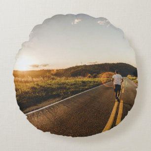 Person running in road in the morning round cushion