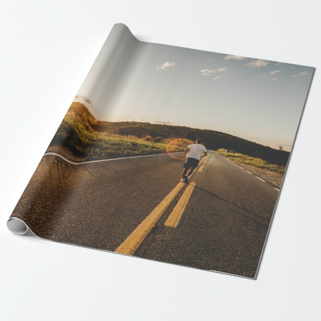 Person running in road in the morning wrapping paper (Unrolled)