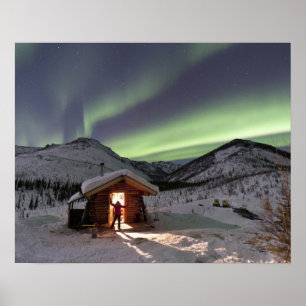 Person stands in doorway of Caribou Bluff cabin Poster