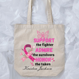 Person support the fighter breast cancer awareness tote bag