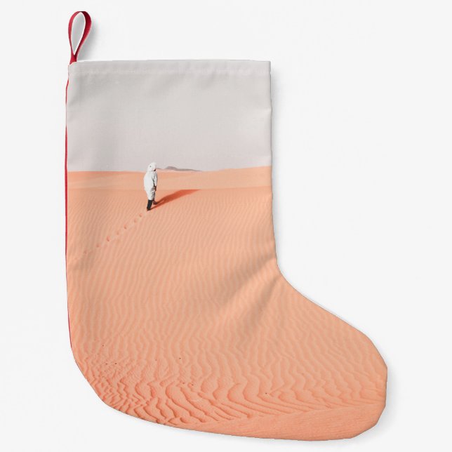 PERSON WALKING ON DESERT SMALL CHRISTMAS STOCKING (Front)