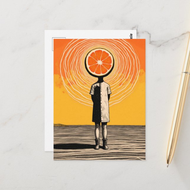 Person with an Orange Slice for a Head Postcard (Front/Back In Situ)