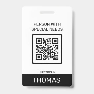 Person With Special Needs QR Code and Other Info ID Badge