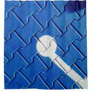 Person with wheelchain marked on purple pavement shower curtain