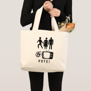 PERSON WOMAN MAN CAMERA TV Funny VOTE Large Tote Bag