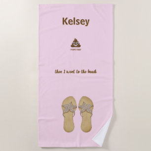 PersonaIized I Pooped Today Poo Emoji on Blue Beach Towel