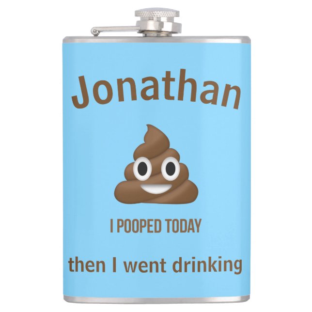 PersonaIized I Pooped Today Poo Emoji on Blue  Hip Flask (Front)