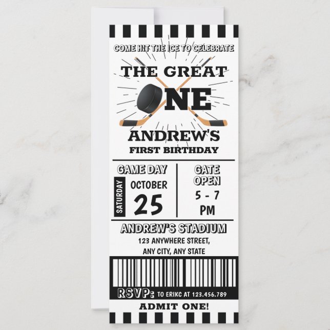 Personal 1st Birthday Hockey Ticket Party Invitation (Front)