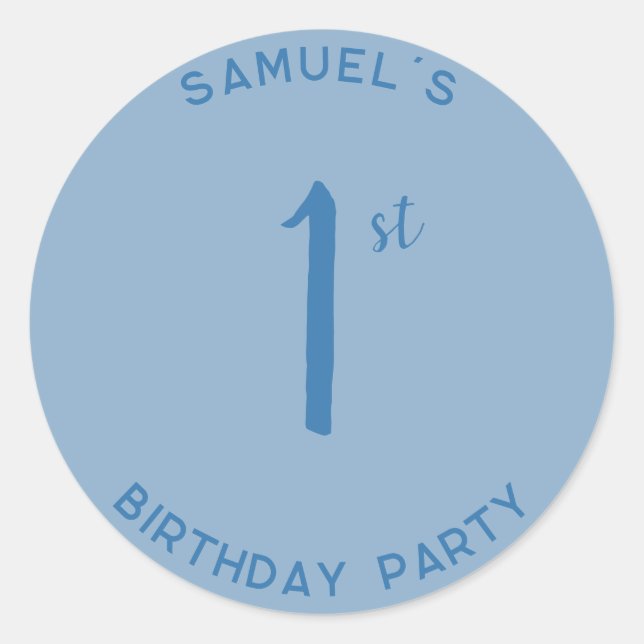 Personal 1st Birthday Party First Birthday Blue Classic Round Sticker (Front)