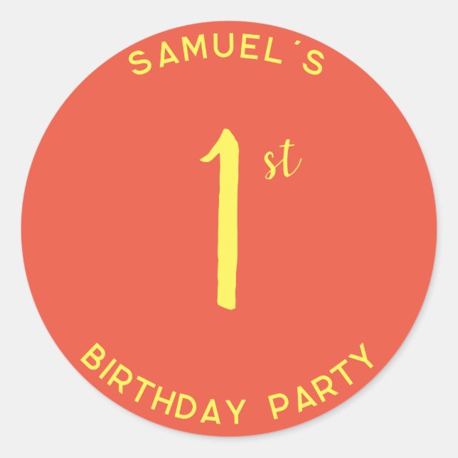 Personal 1st Birthday Party First Birthday Classic Round Sticker (Front)