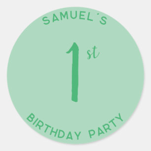 Personal 1st Birthday Party First Birthday Green Classic Round Sticker