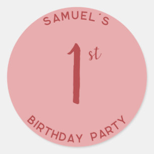 Personal 1st Birthday Party First Birthday Red Classic Round Sticker