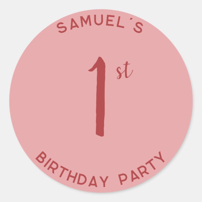 Personal 1st Birthday Party First Birthday Red Classic Round Sticker (Front)