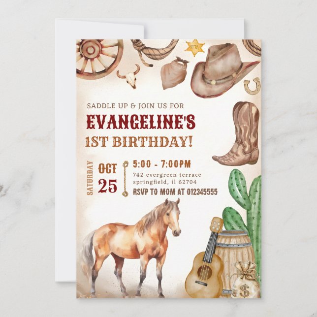 Personal 1st Cowboy Rodeo Wild West birthday Party Invitation (Front)