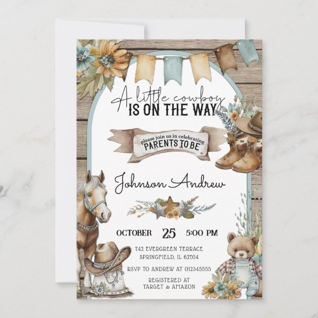 Personal A Little Cowboy Baby Shower for boy Invitation (Front)