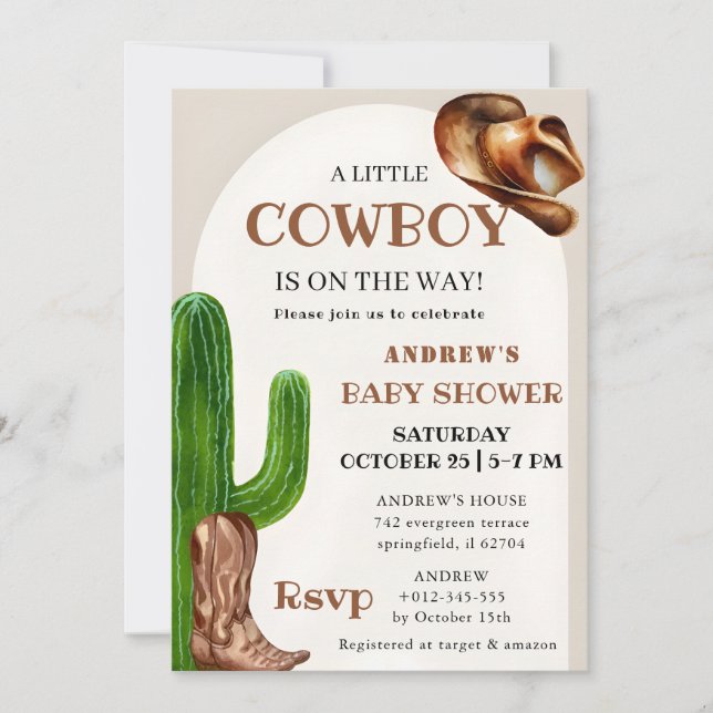 Personal A Little Cowboy Baby Shower Invitation (Front)