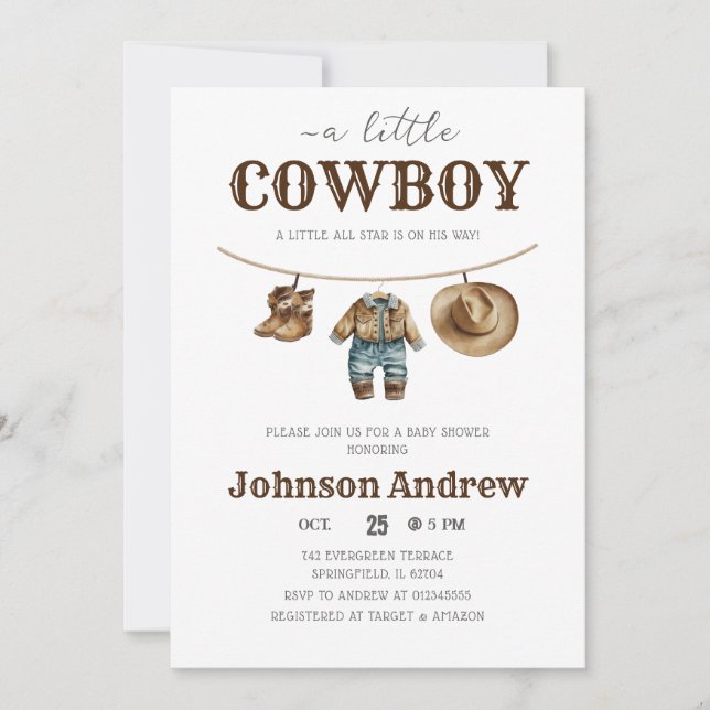 Personal A Little Cowboy Baby Shower Invitation (Front)